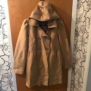 Dressy pea coat, gold w/ detachable hood